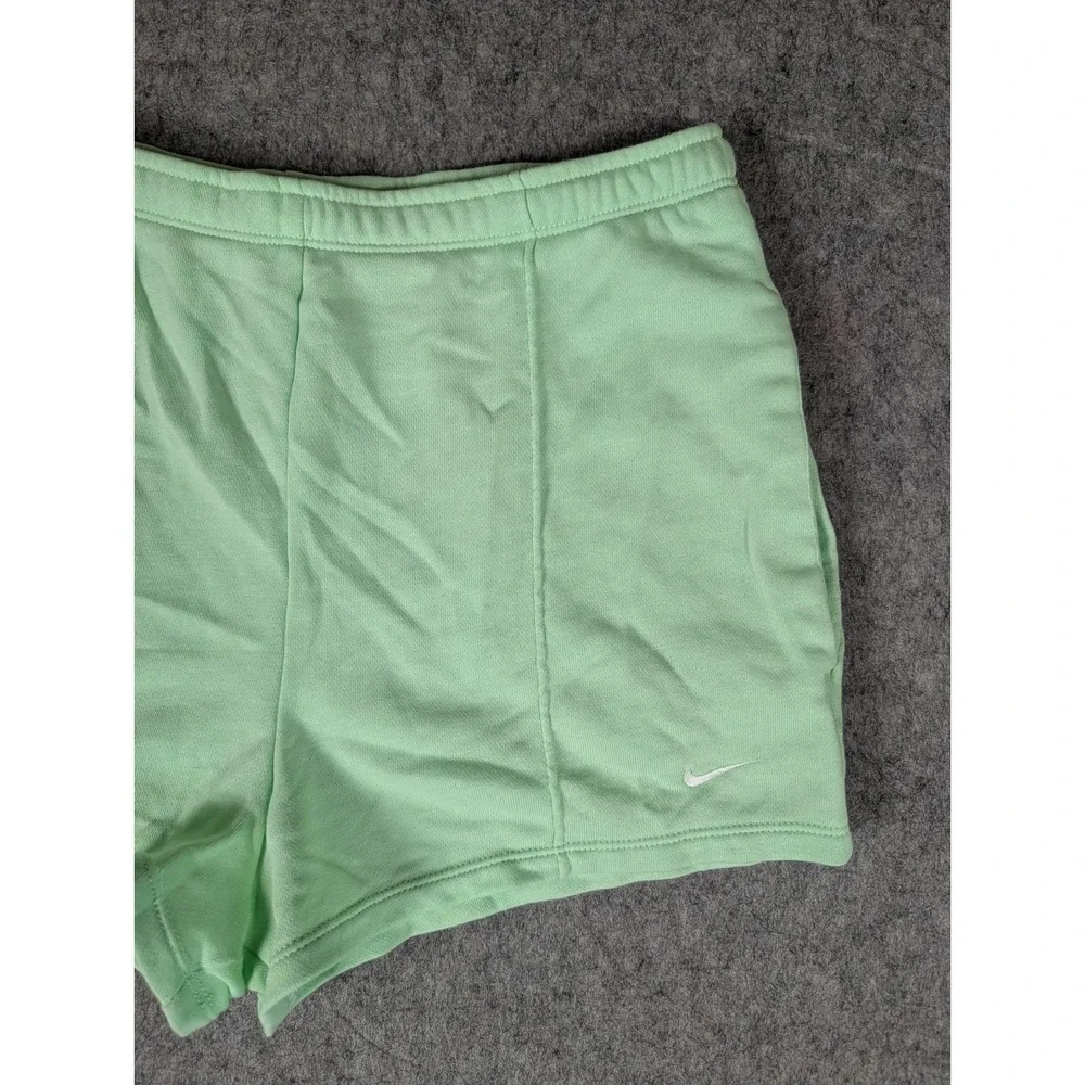 Nike Womens French Terry Athletic Shorts Mint Green Embroidered Swoosh Logo
